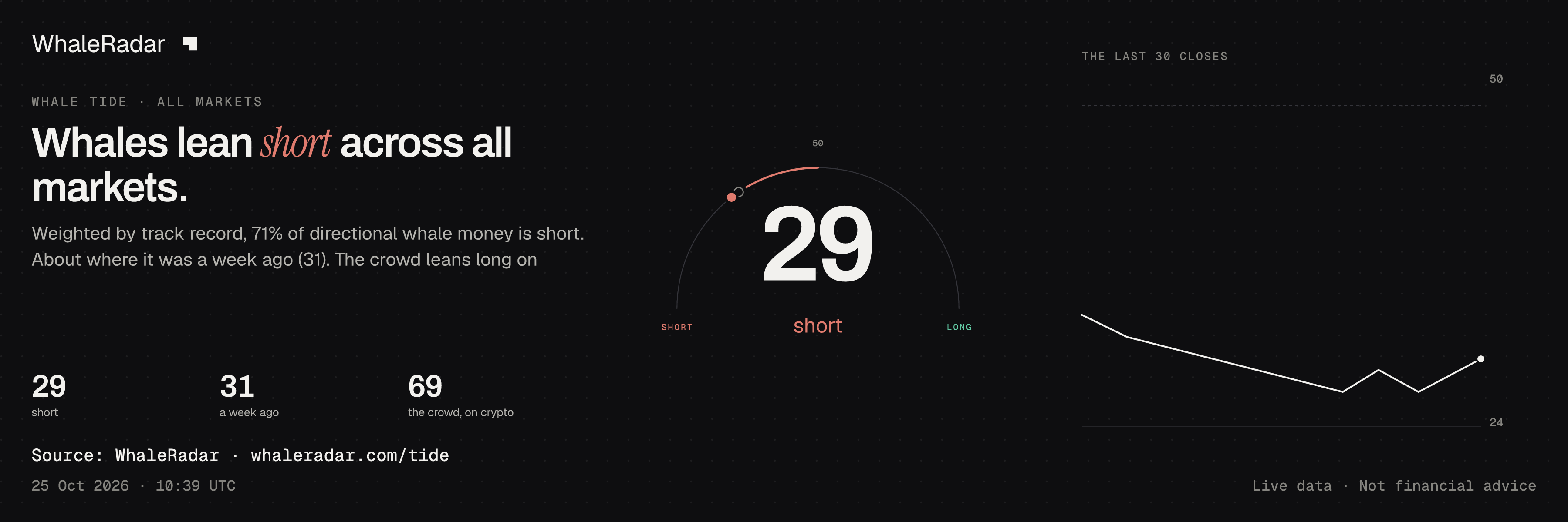 Whales lean short across all markets.
