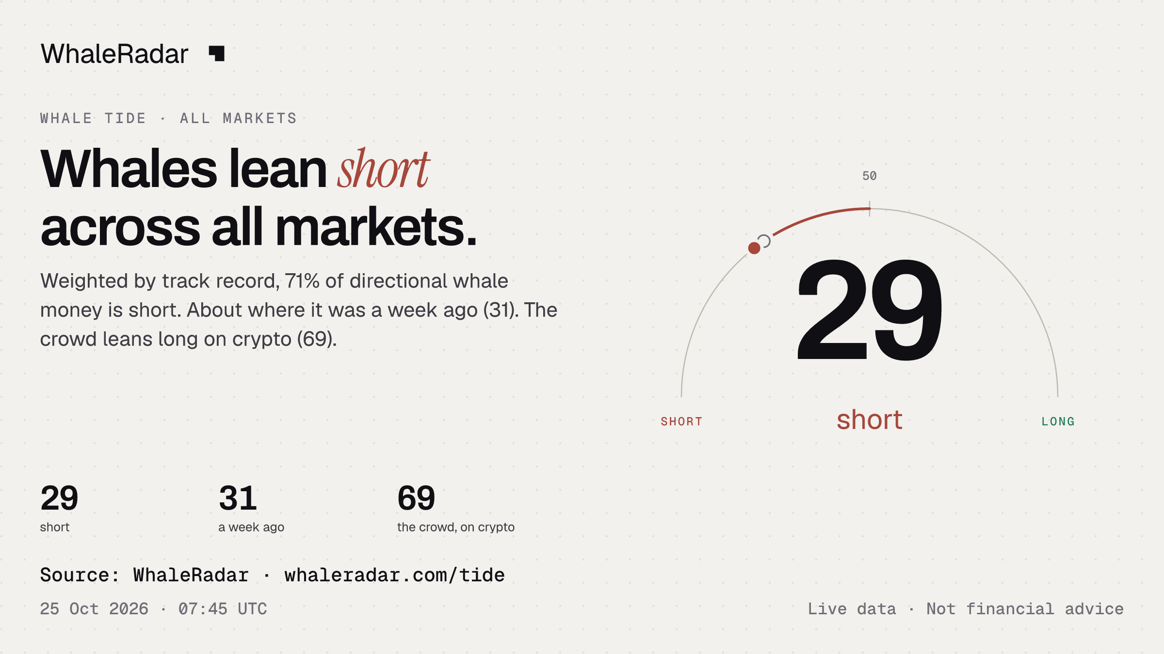 Whales lean short across all markets.