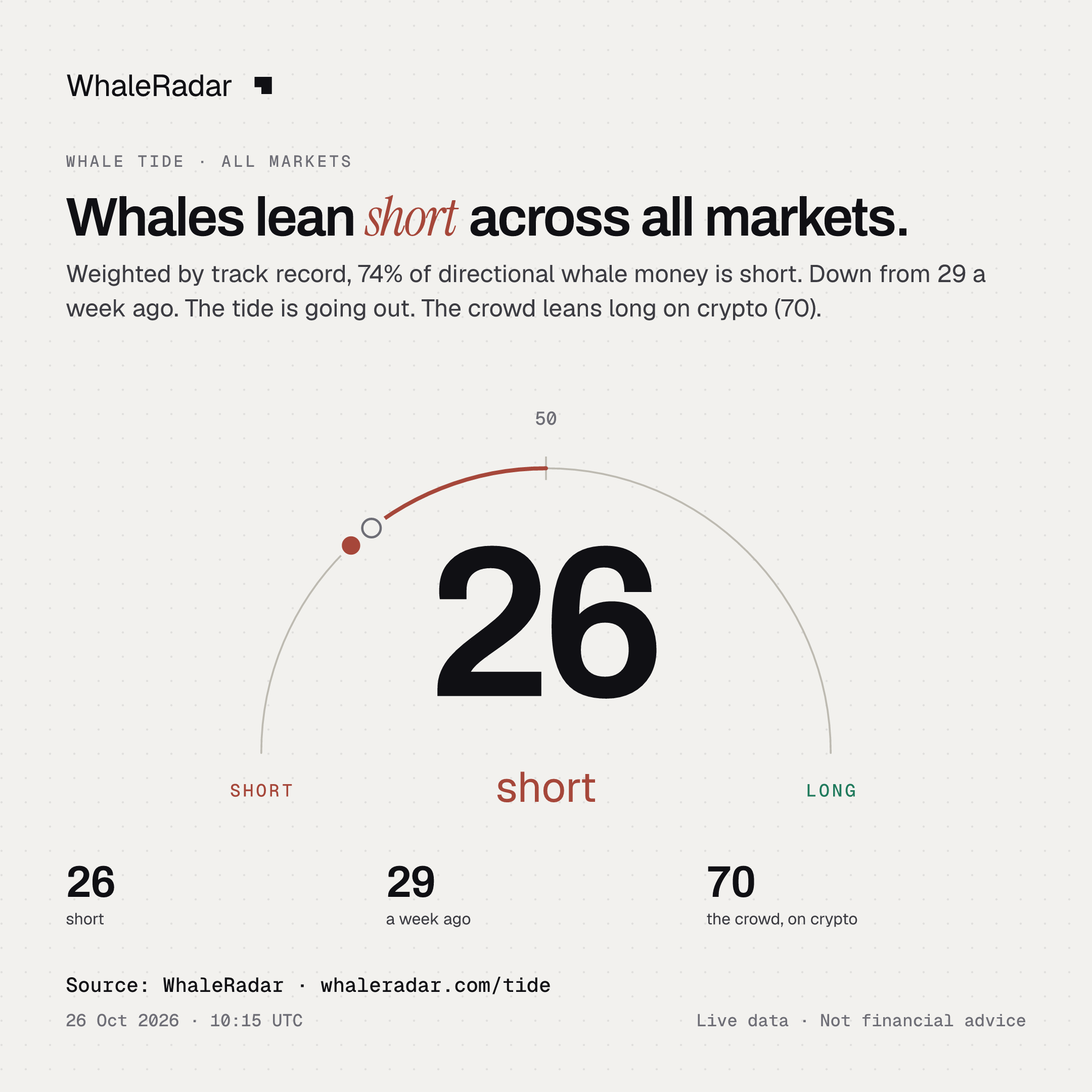 Whales lean short across all markets.