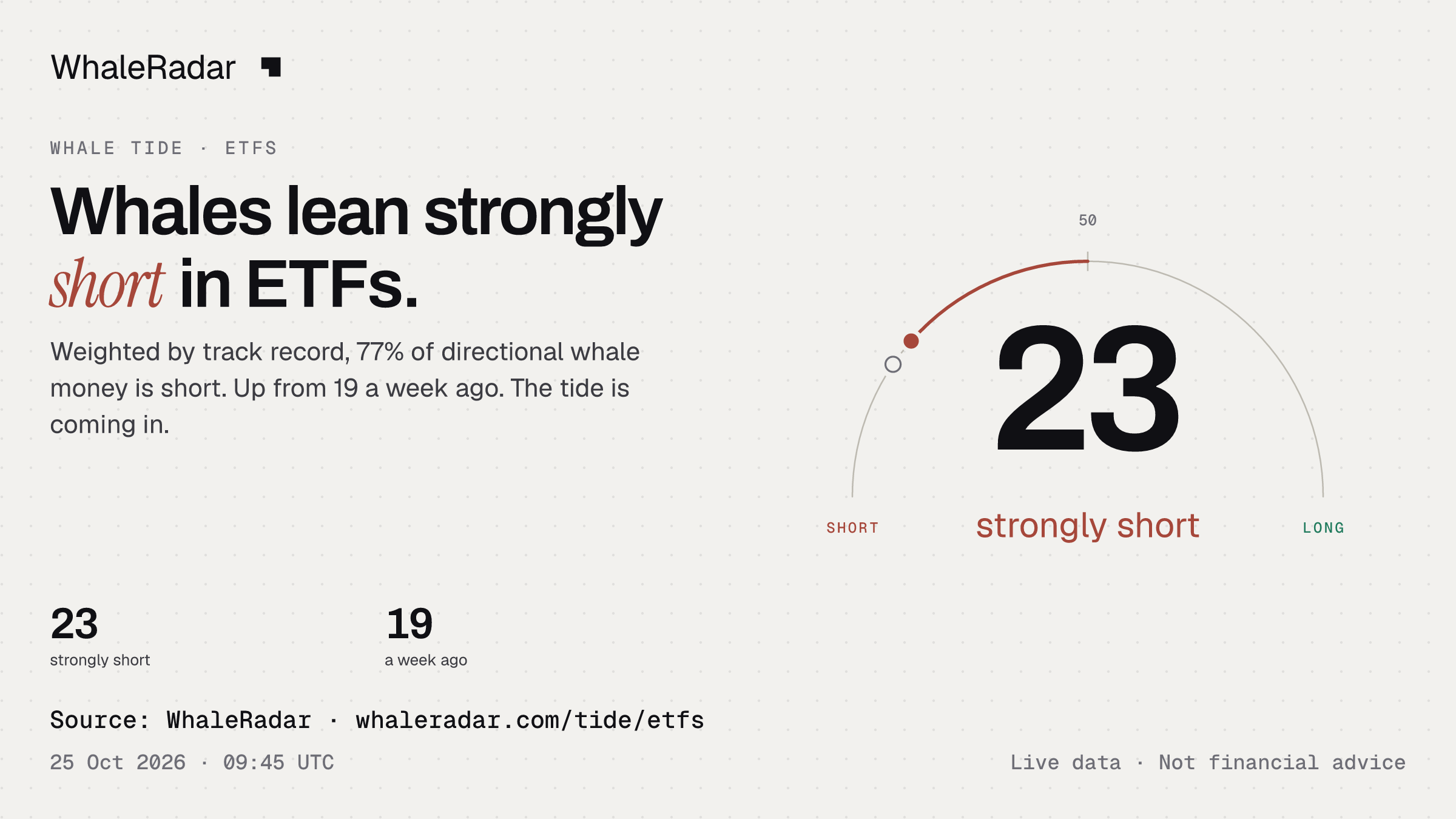 Whales lean strongly short in ETFs.