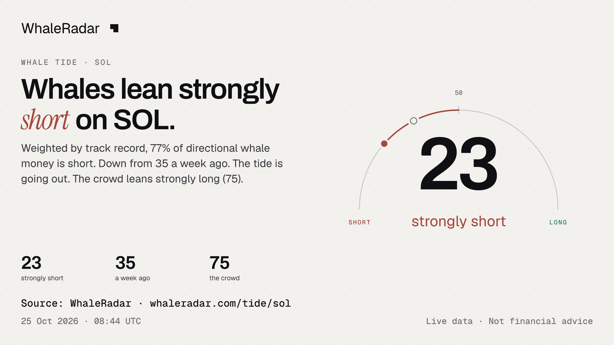 Whales lean strongly short on SOL.