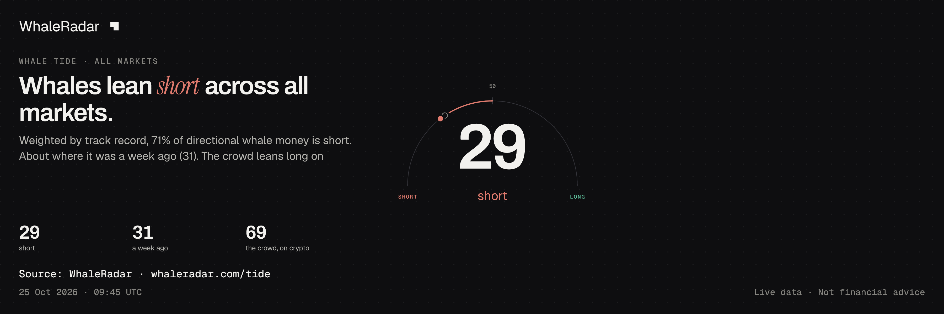 Whales lean short across all markets.