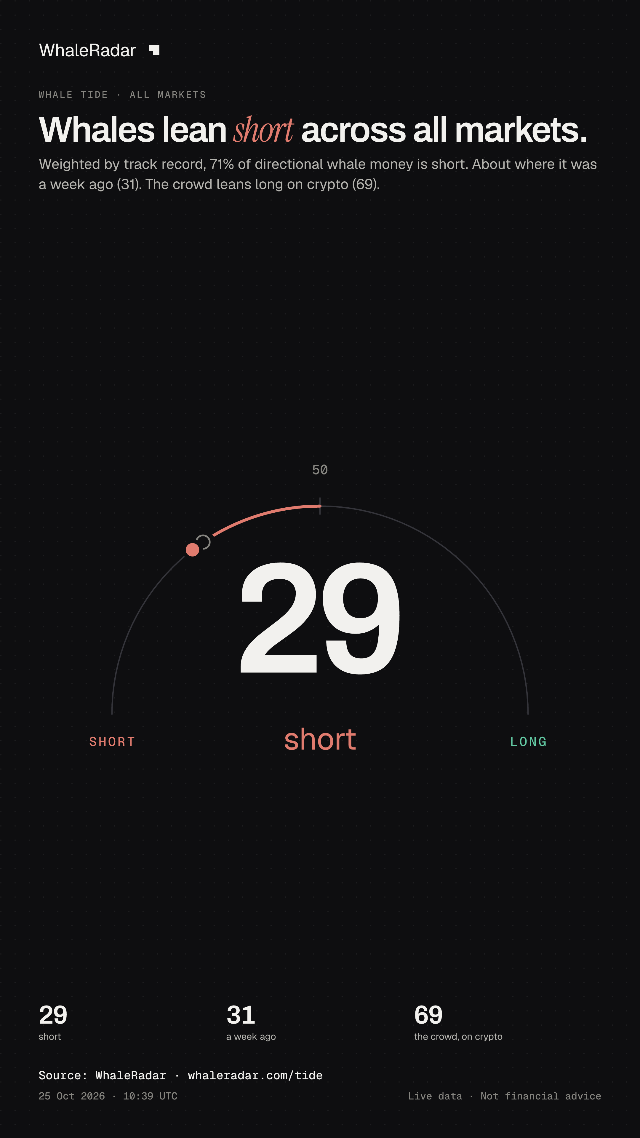 Whales lean short across all markets.