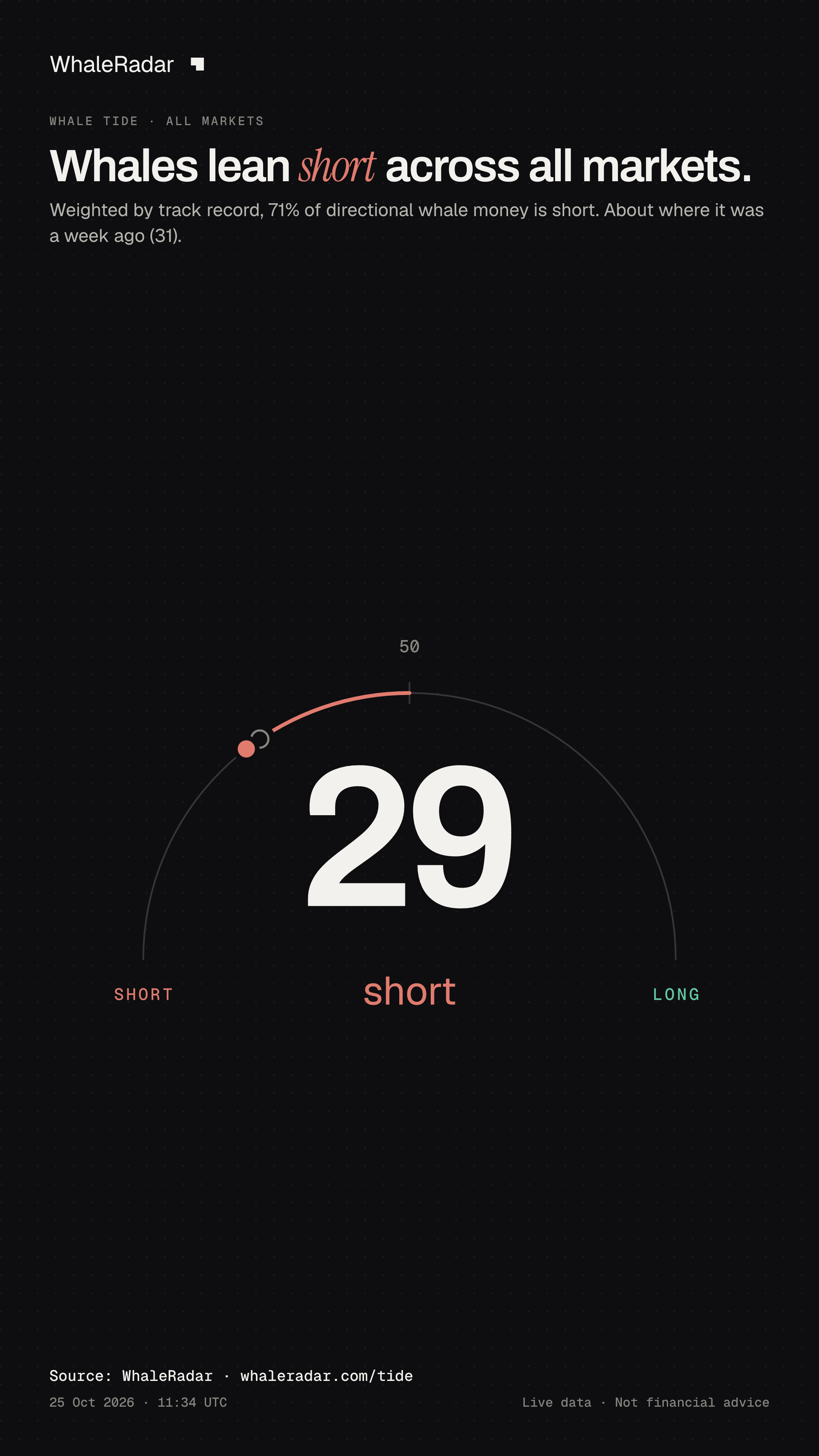 Whales lean short across all markets.
