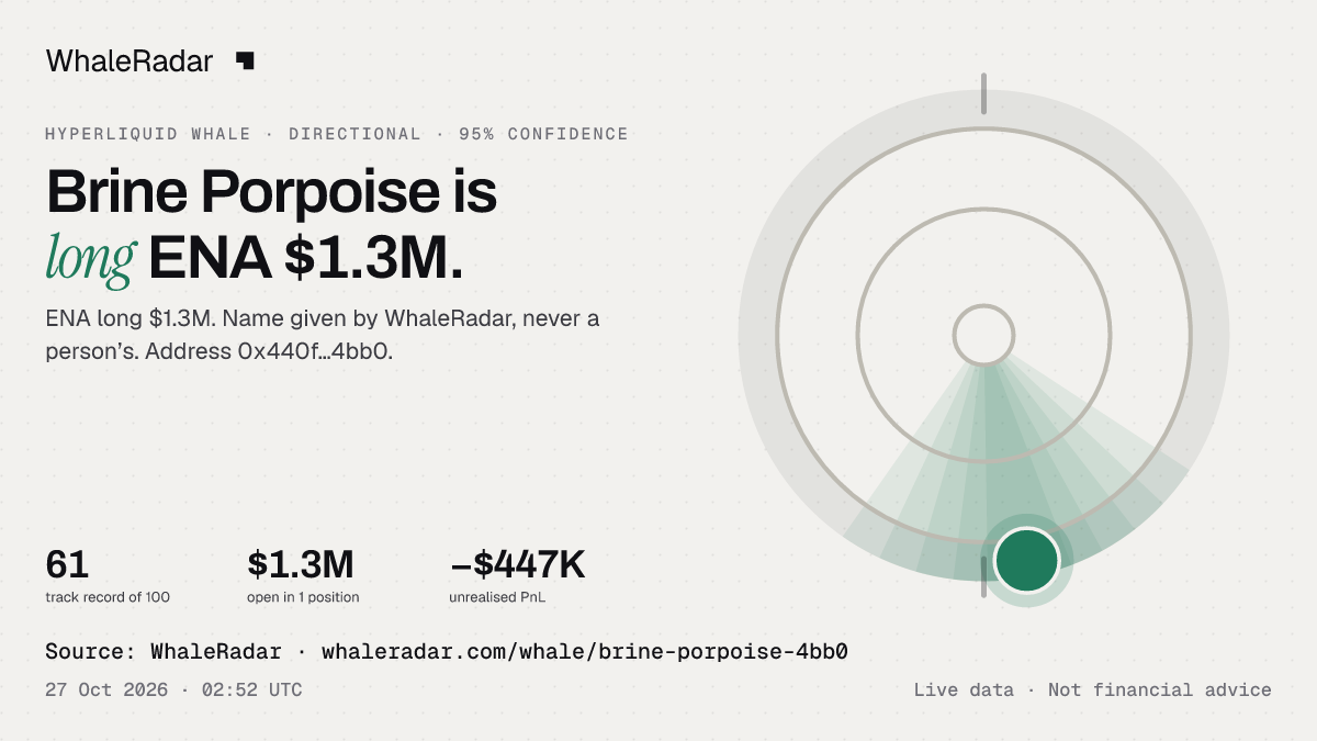 Brine Porpoise: its glyph, its record and its largest positions, ready for your story.