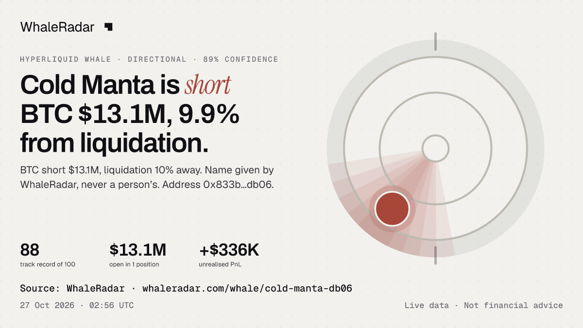 Cold Manta: its glyph, its record and its largest positions, ready for your story.