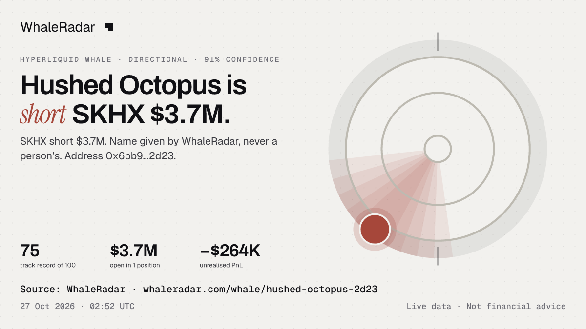 Hushed Octopus: its glyph, its record and its largest positions, ready for your story.