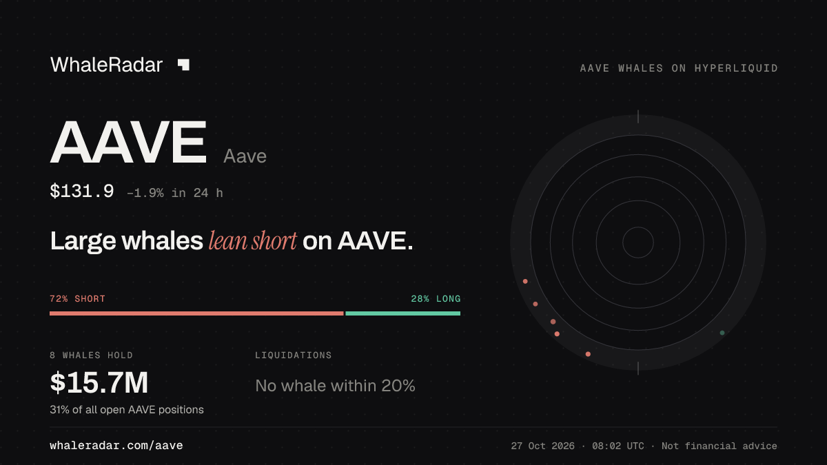 Share card for AAVE: Large whales lean short on AAVE.