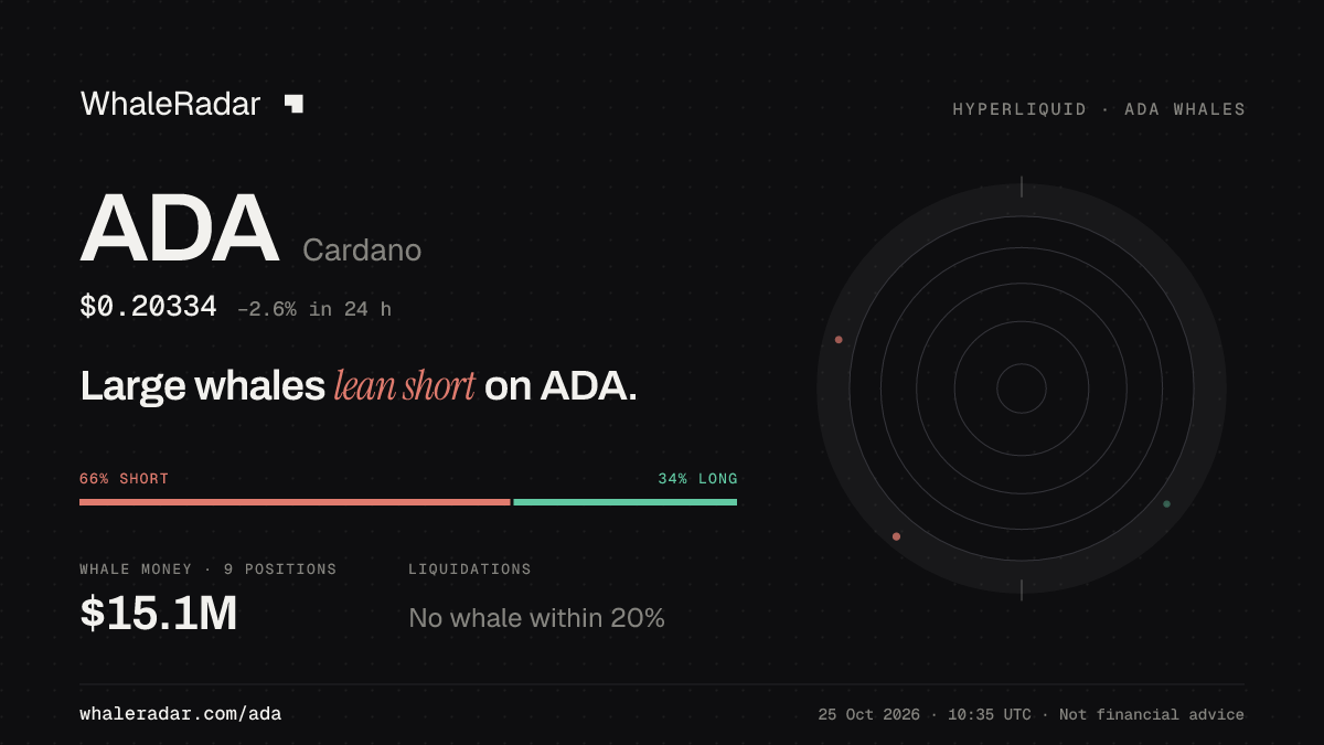 Share card for ADA: Large whales lean short on ADA.