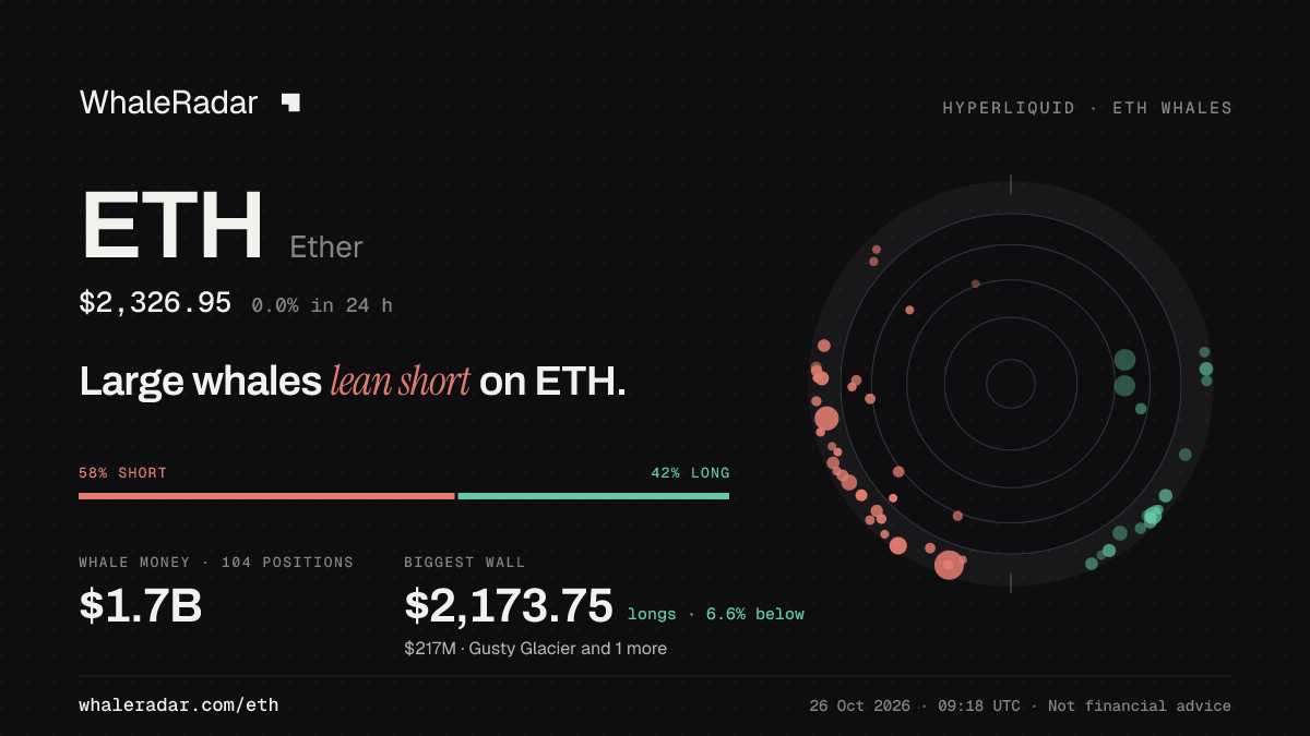 Share card for ETH: Large whales lean short on ETH.