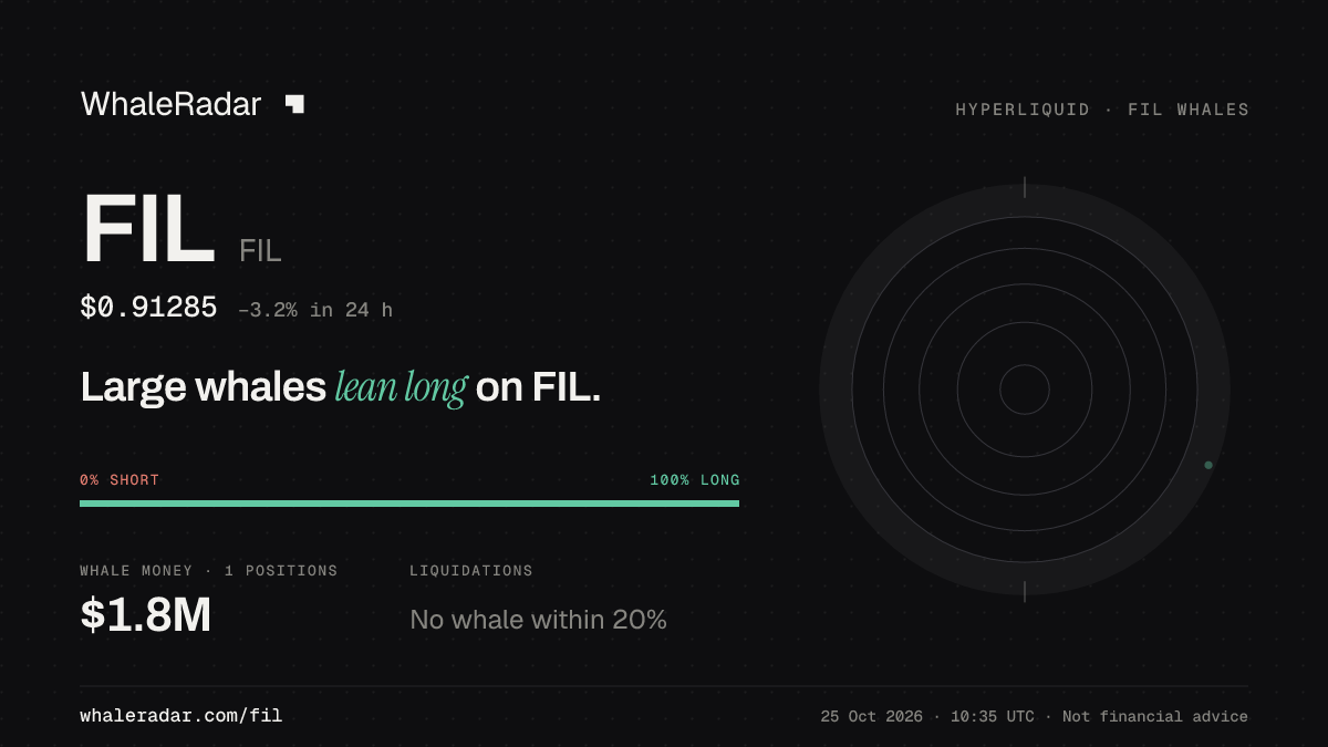 Share card for FIL: Large whales lean long on FIL.