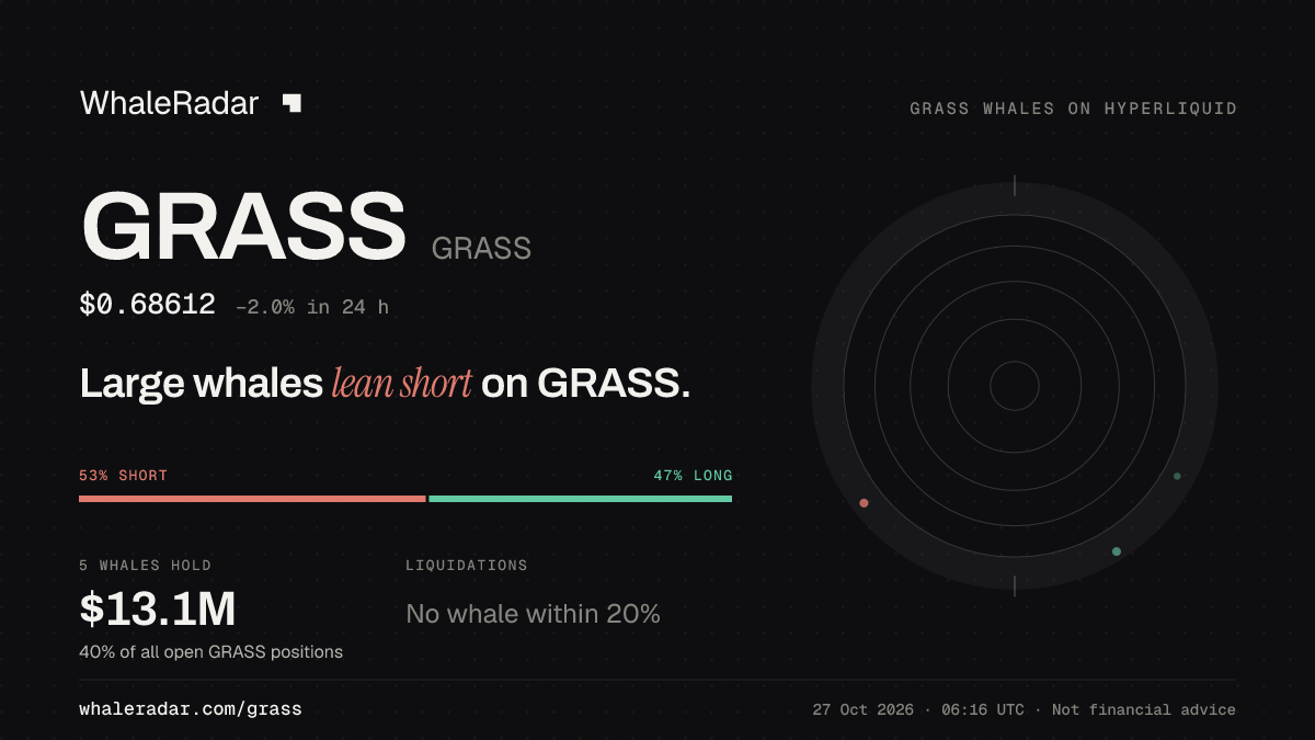 GRASS 공유 카드: 대형 고래, GRASS 숏 우세.