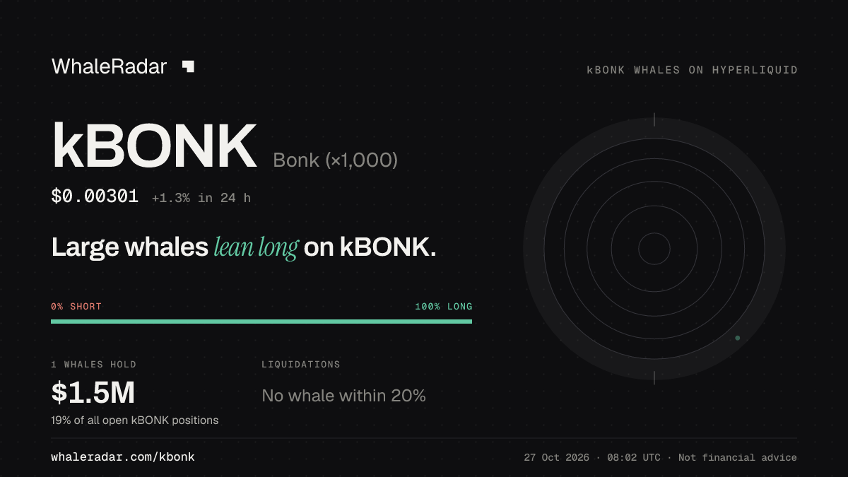 kBONK 공유 카드: 대형 고래, kBONK 롱 우세.