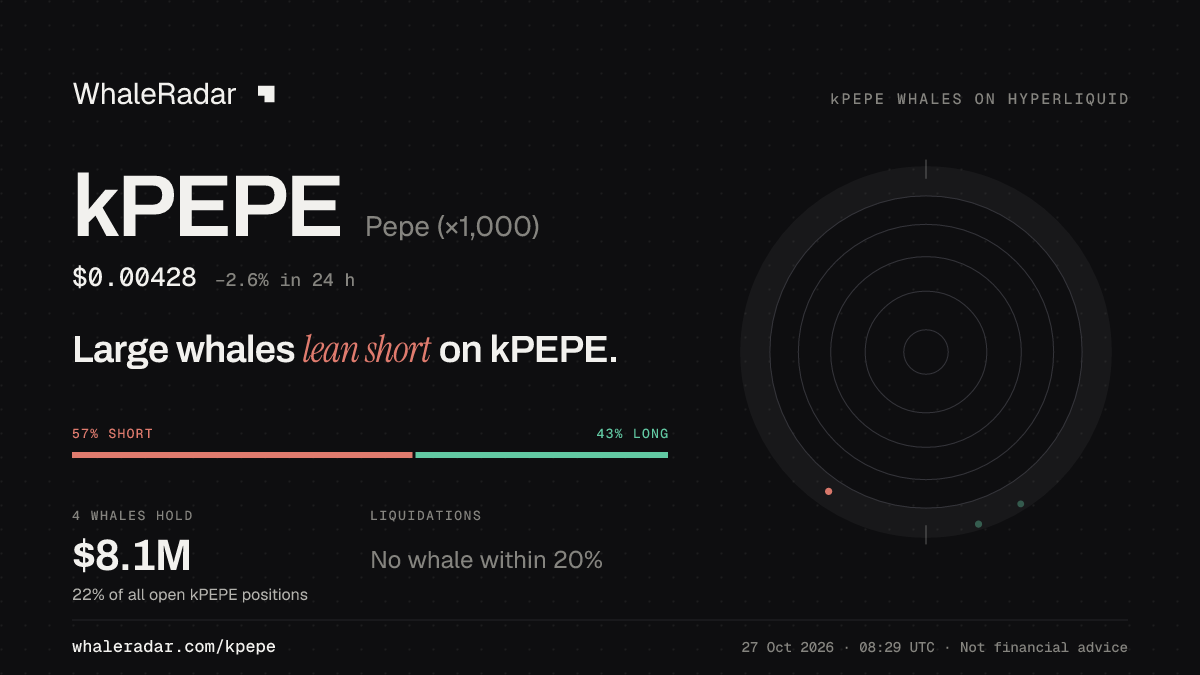 Share card for kPEPE: Large whales lean short on kPEPE.