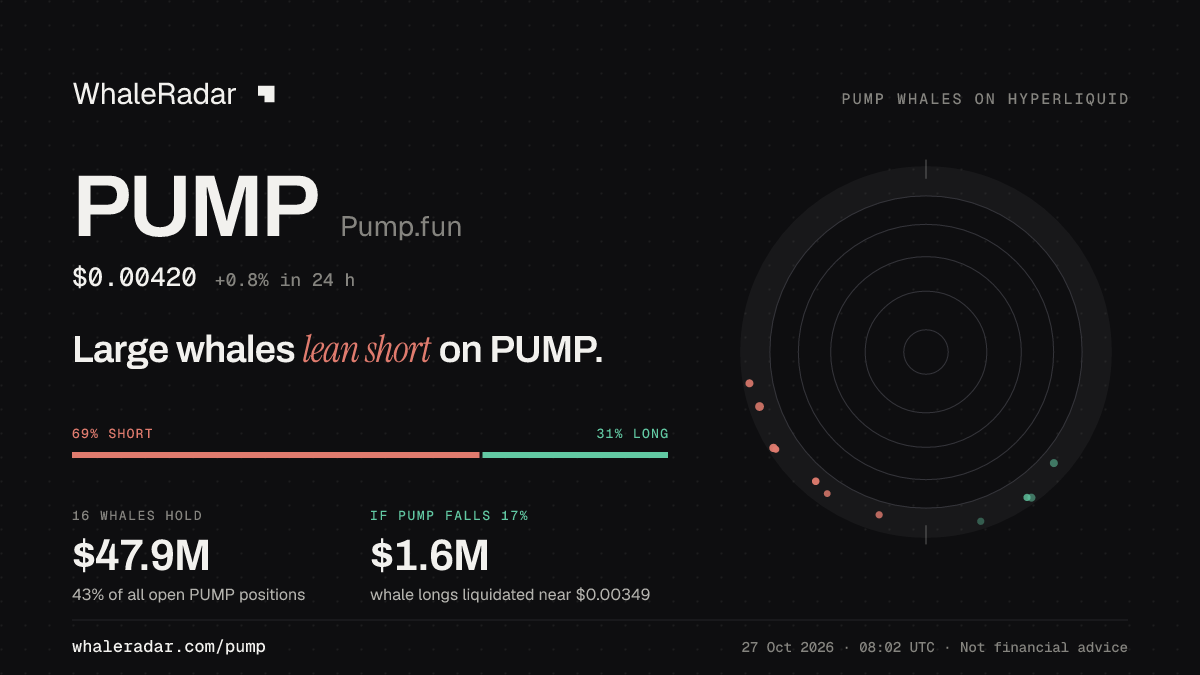 PUMP 공유 카드: 대형 고래, PUMP 숏 우세.