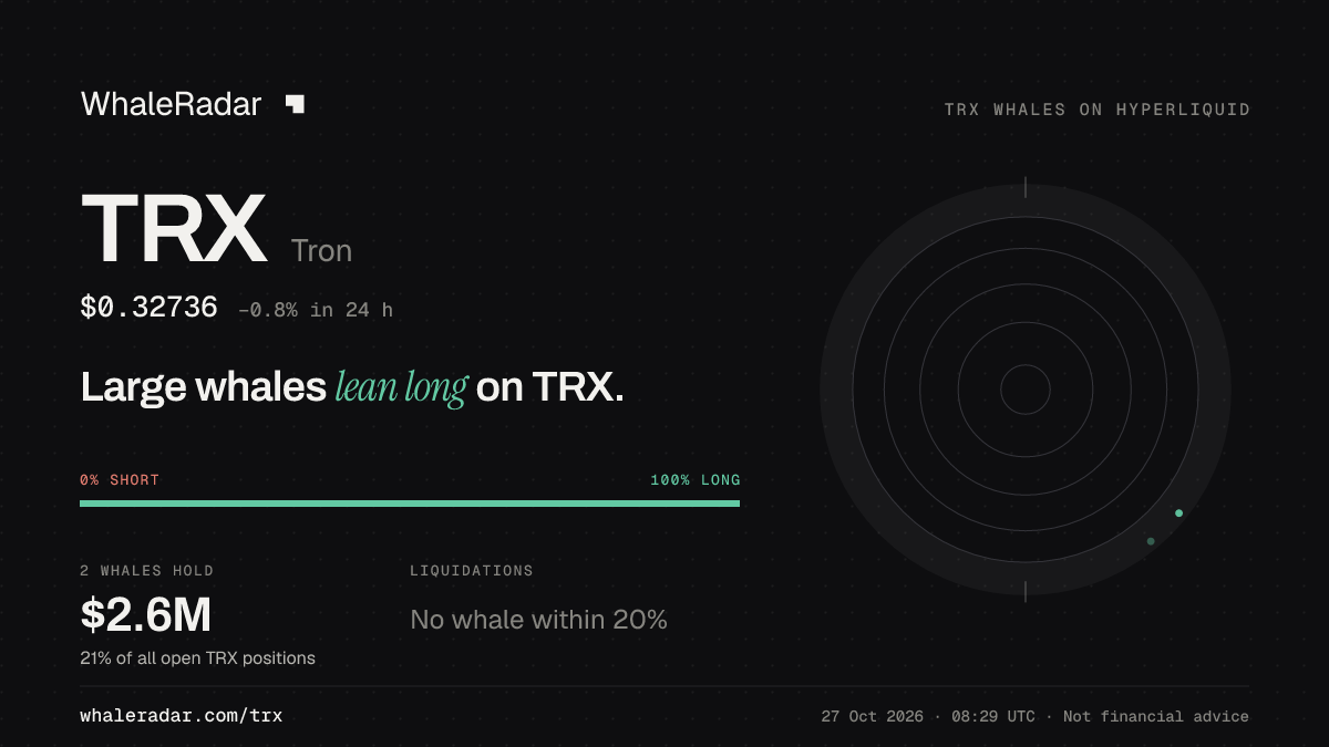 Share card for TRX: Large whales lean long on TRX.