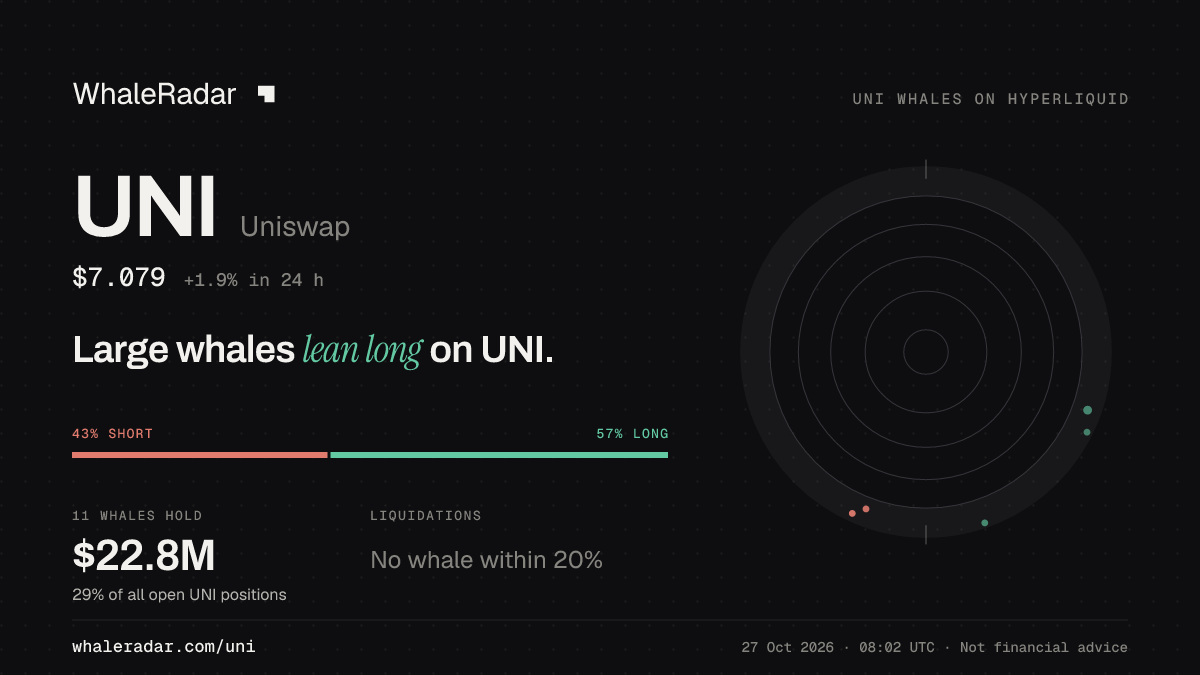 Share card for UNI: Large whales lean long on UNI.