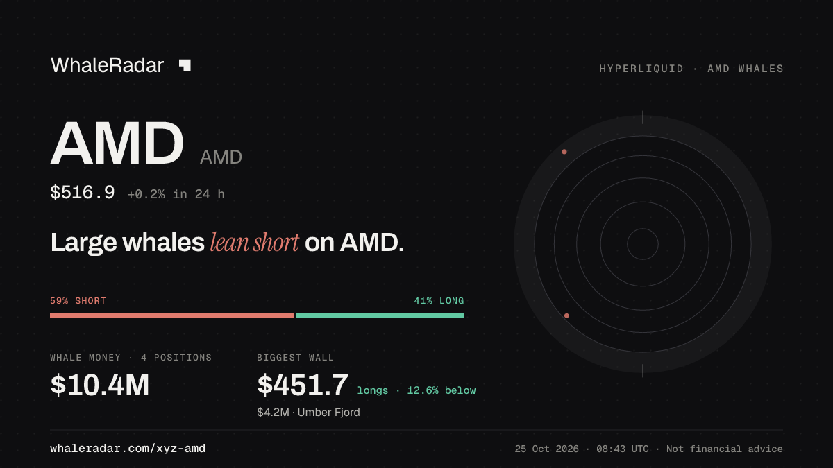 Share card for AMD: Large whales lean short on AMD.