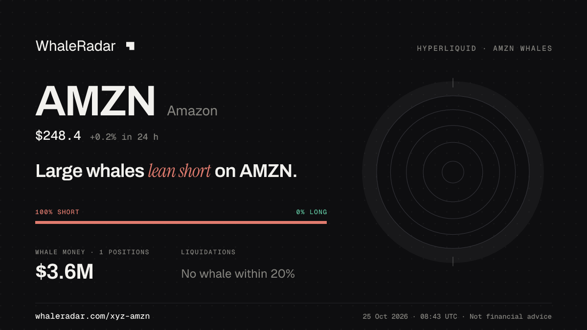 Share card for AMZN: Large whales lean short on AMZN.