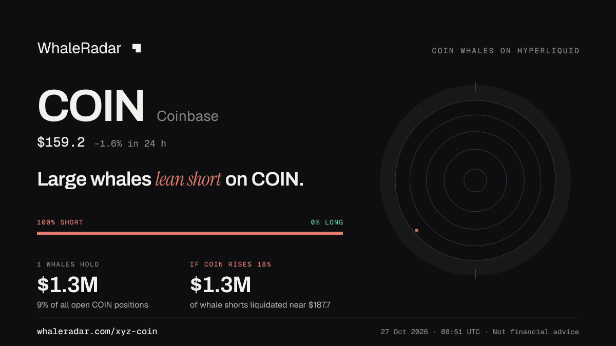 Share card for COIN: Large whales lean short on COIN.