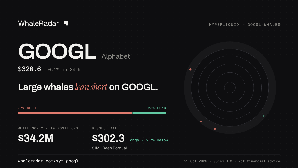 Share card for GOOGL: Large whales lean short on GOOGL.