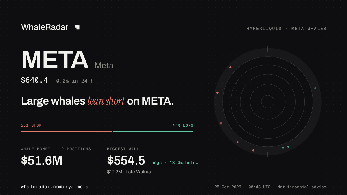 Share card for META: Large whales lean short on META.