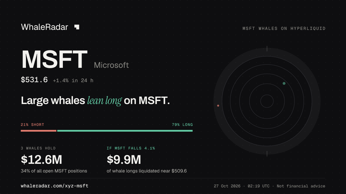 Share card for MSFT: Large whales lean long on MSFT.