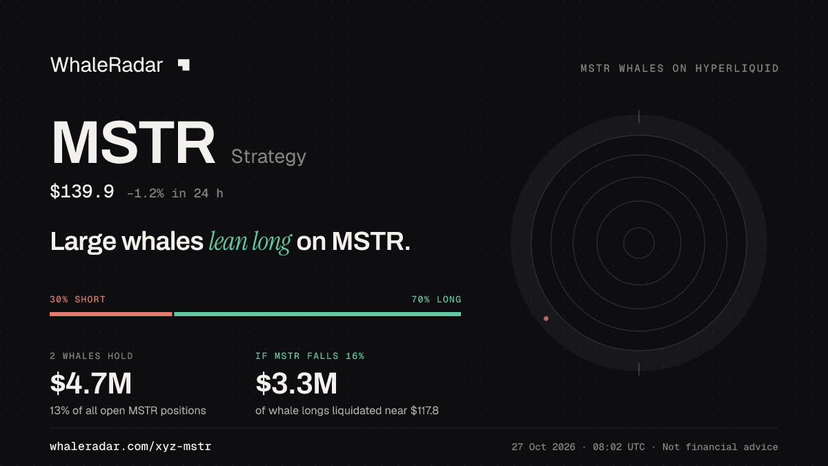 Share card for MSTR: Large whales lean long on MSTR.