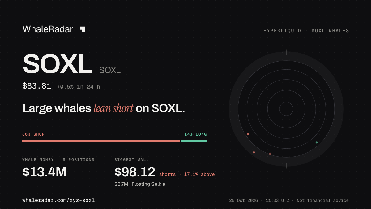 Share card for SOXL: Large whales lean short on SOXL.