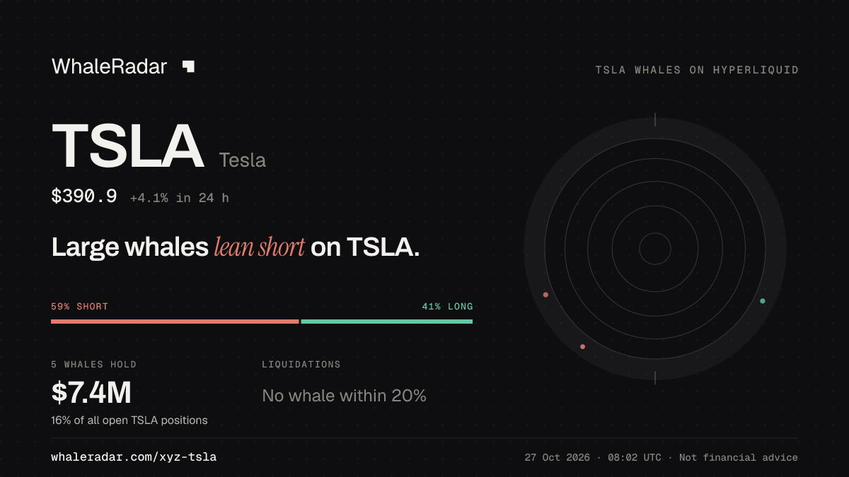 Share card for TSLA: Large whales lean short on TSLA.