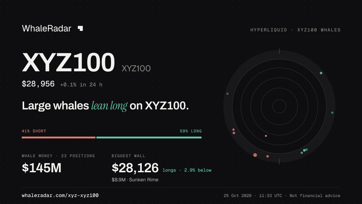 Share card for XYZ100: Large whales lean long on XYZ100.