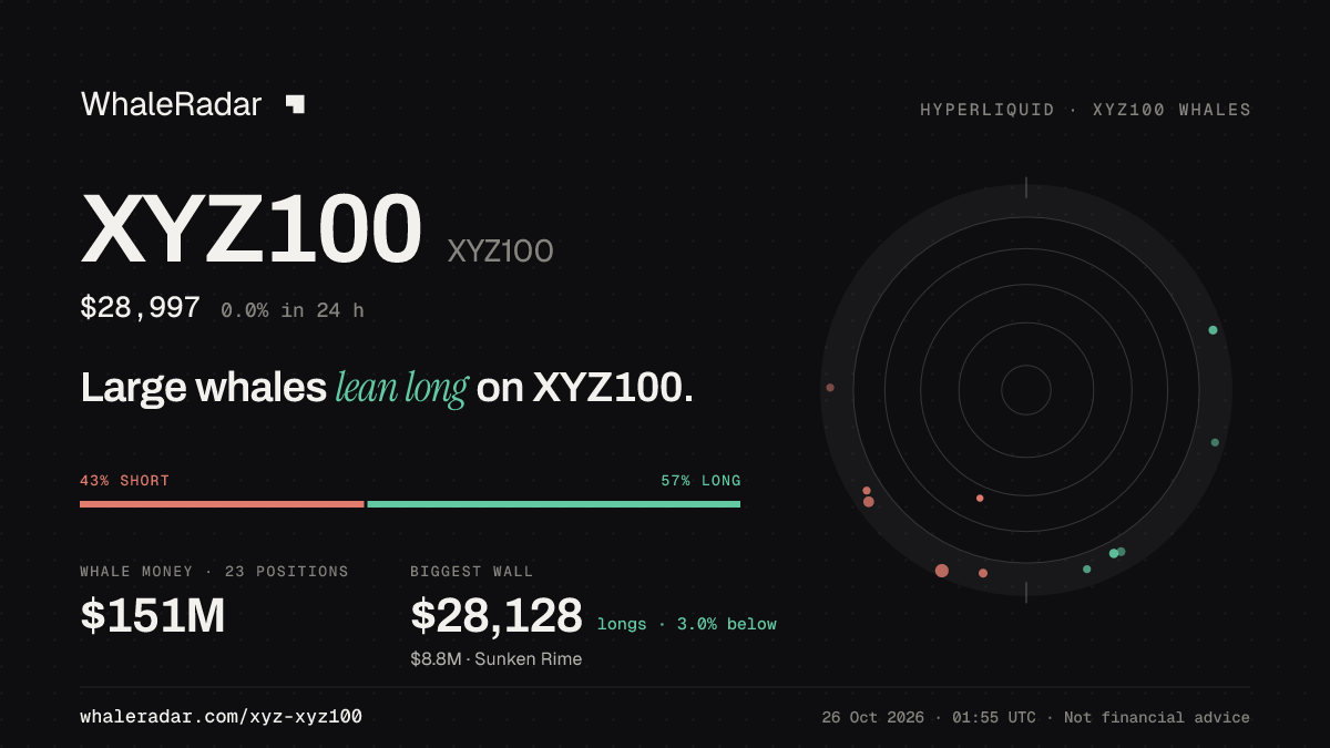 Share card for XYZ100: Large whales lean long on XYZ100.