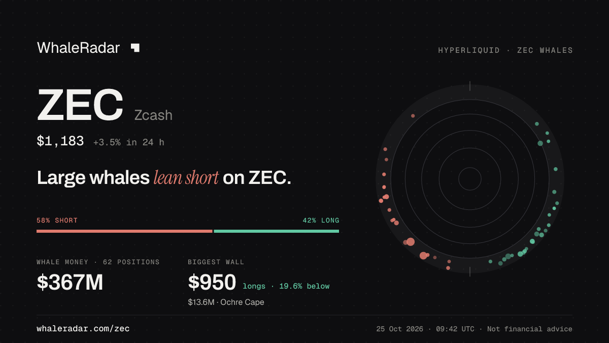 ZEC 分享卡片:大户整体偏空 ZEC。