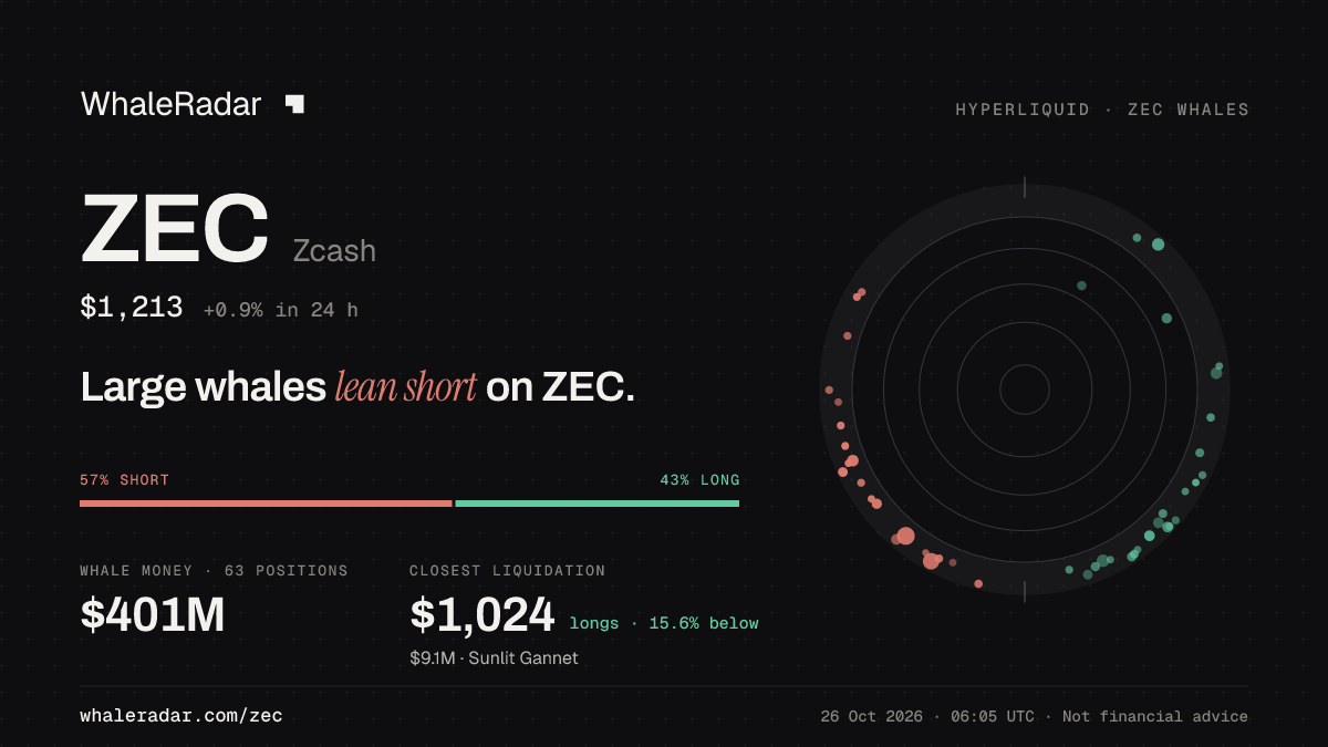 ZEC 分享卡片:大户整体偏空 ZEC。