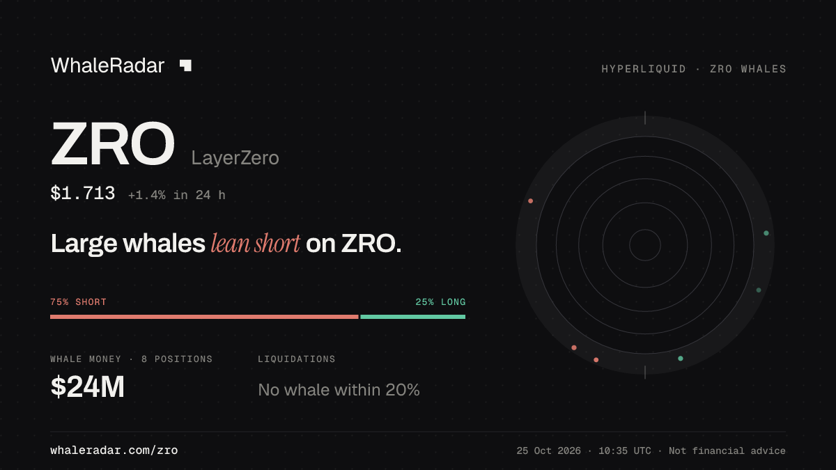 ZRO 分享卡片:大户整体偏空 ZRO。