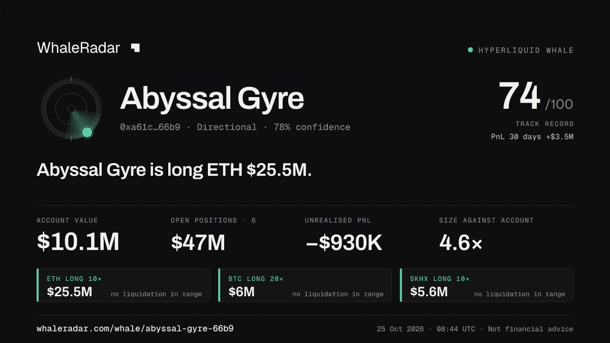 Share card for Abyssal Gyre: Abyssal Gyre is long ETH $25.5M.