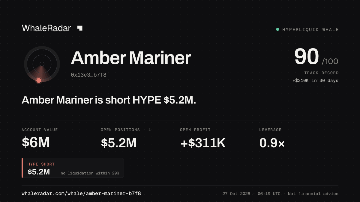 Amber Mariner 공유 카드: Amber Mariner: HYPE 숏 521만 달러.