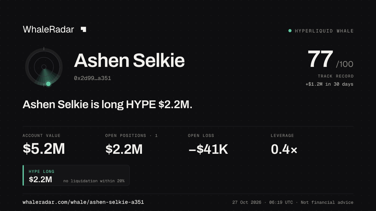 Ashen Selkie 공유 카드: Ashen Selkie: HYPE 롱 217만 달러.
