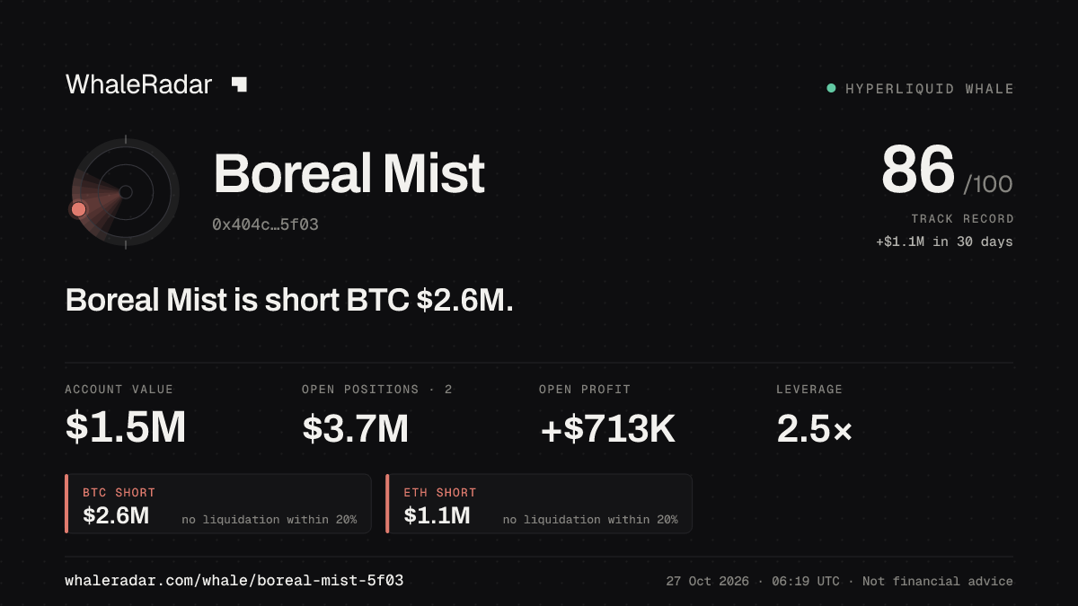 Boreal Mist 공유 카드: Boreal Mist: BTC 숏 255만 달러.