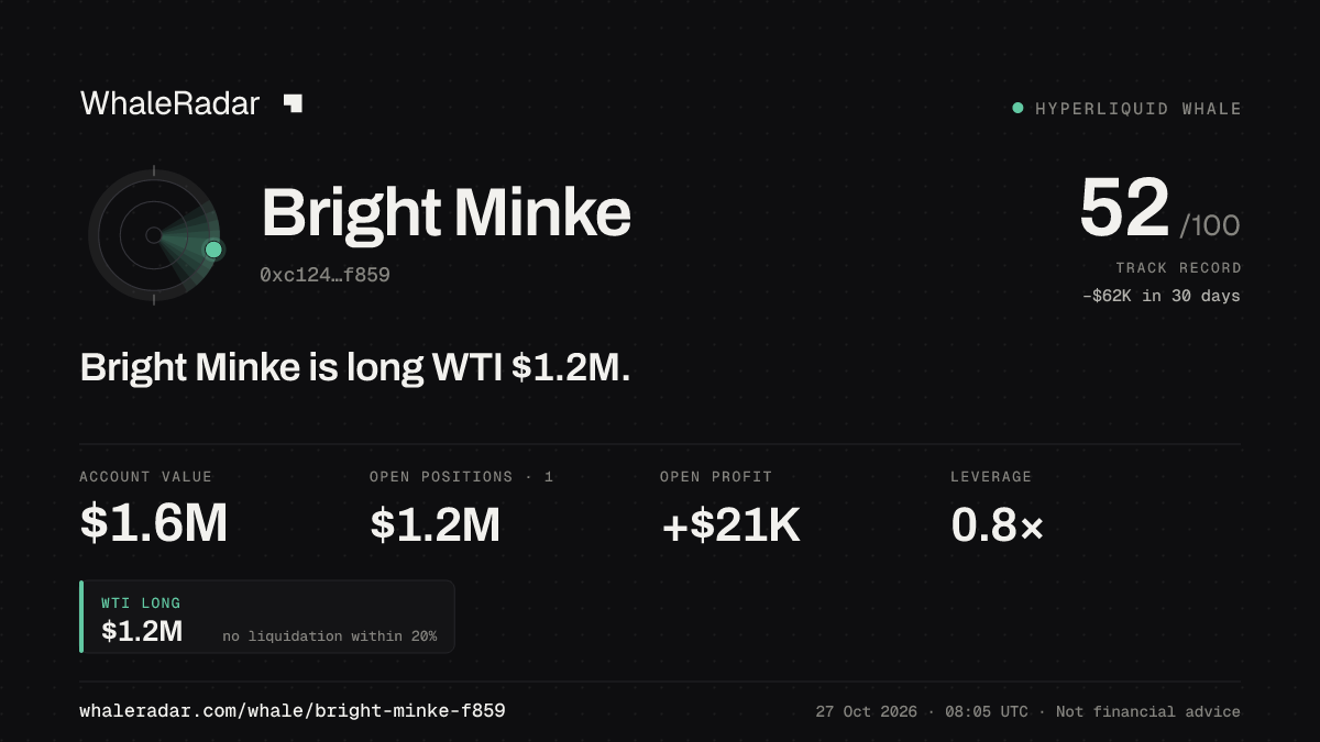 Share card for Bright Minke: Bright Minke is long WTI $1.2M.