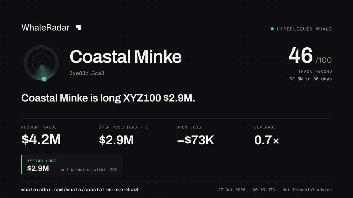 Coastal Minke 공유 카드: Coastal Minke: XYZ100 롱 293만 달러.
