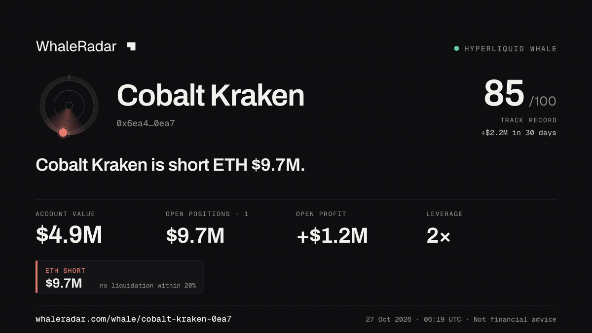 Cobalt Kraken 공유 카드: Cobalt Kraken: ETH 숏 969만 달러.