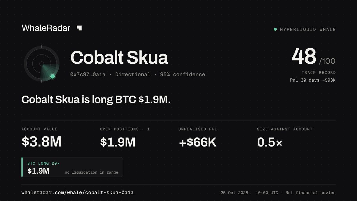Share card for Cobalt Skua: Cobalt Skua is long BTC $1.9M.