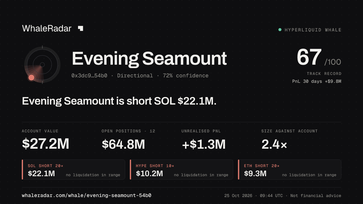 Share card for Evening Seamount: Evening Seamount is short SOL $22.2M.