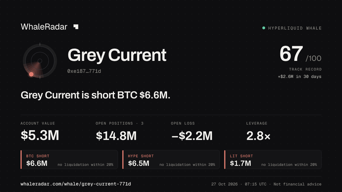 Grey Current 공유 카드: Grey Current: BTC 숏 666만 달러.