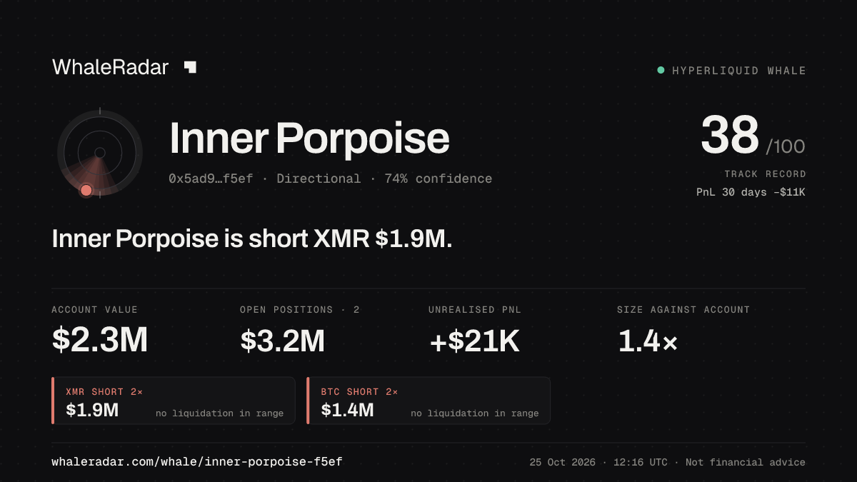 Share card for Inner Porpoise: Inner Porpoise is short XMR $1.8M.