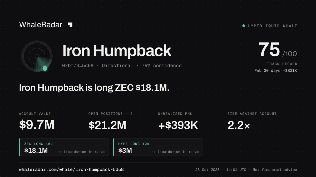 Share card for Iron Humpback: Iron Humpback is long ZEC $18.2M.