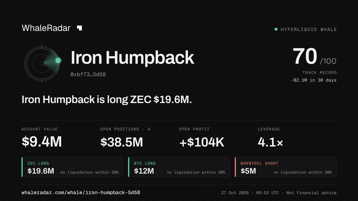 Iron Humpback 공유 카드: Iron Humpback: ZEC 롱 1,948만 달러.