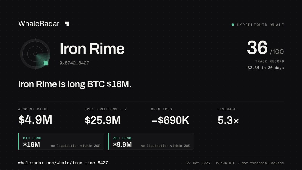Iron Rime 공유 카드: Iron Rime: BTC 롱 1,593만 달러.