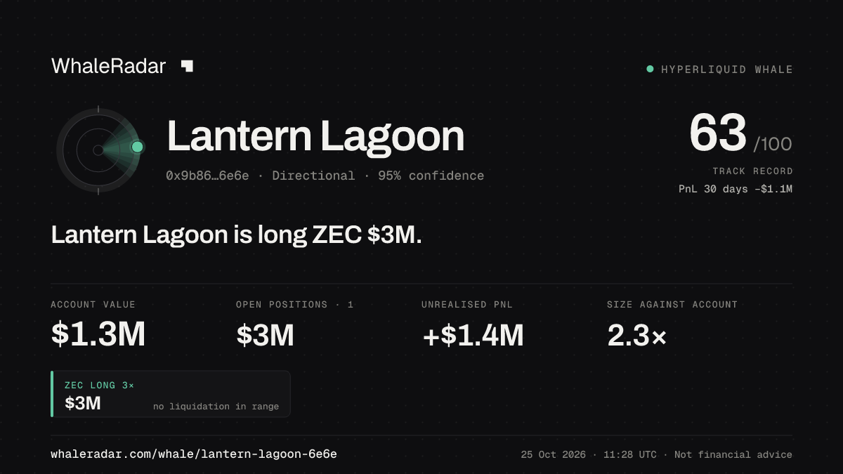 Share card for Lantern Lagoon: Lantern Lagoon is long ZEC $3M.